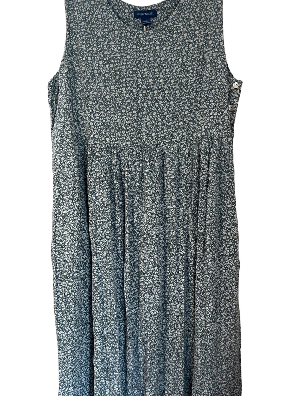 April Cornell NWT Grace Prairie Dress Women’s XL Gray Ecru Ditzy Floral Pockets